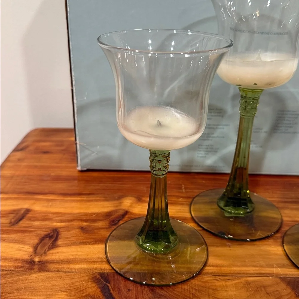 PartyLite Radiant Glow Green Stemmed Trio Candle Holders